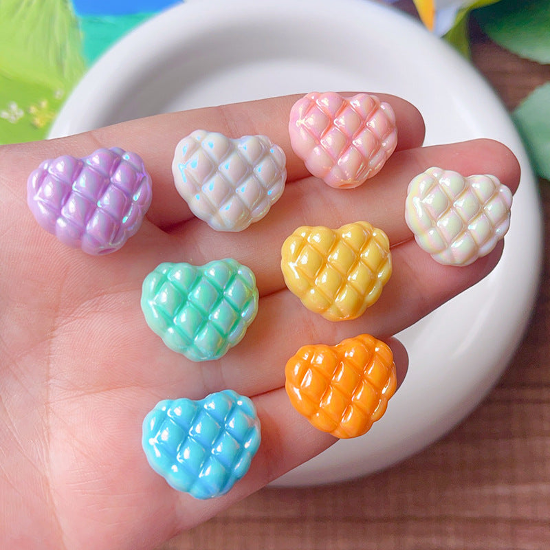 Wholesale 5pcs/pack  Checkered heart-shaped dopamine heart-shaped beads Acrylic Beads