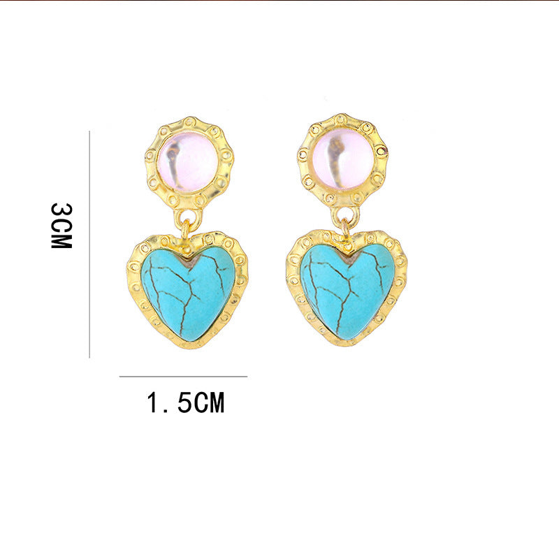 IMITACIÓN MAYORA Turquesa Pendientes de aleación de corazón de durazno