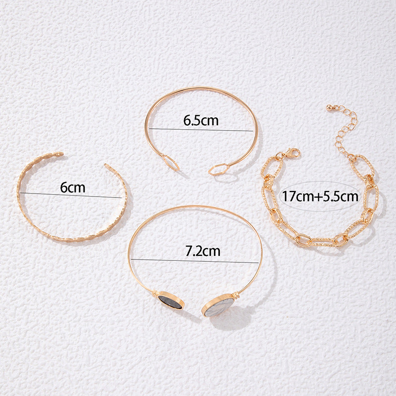 Wholesale Imitation Marble Thick Chain Four Piece Open Bracelet Set