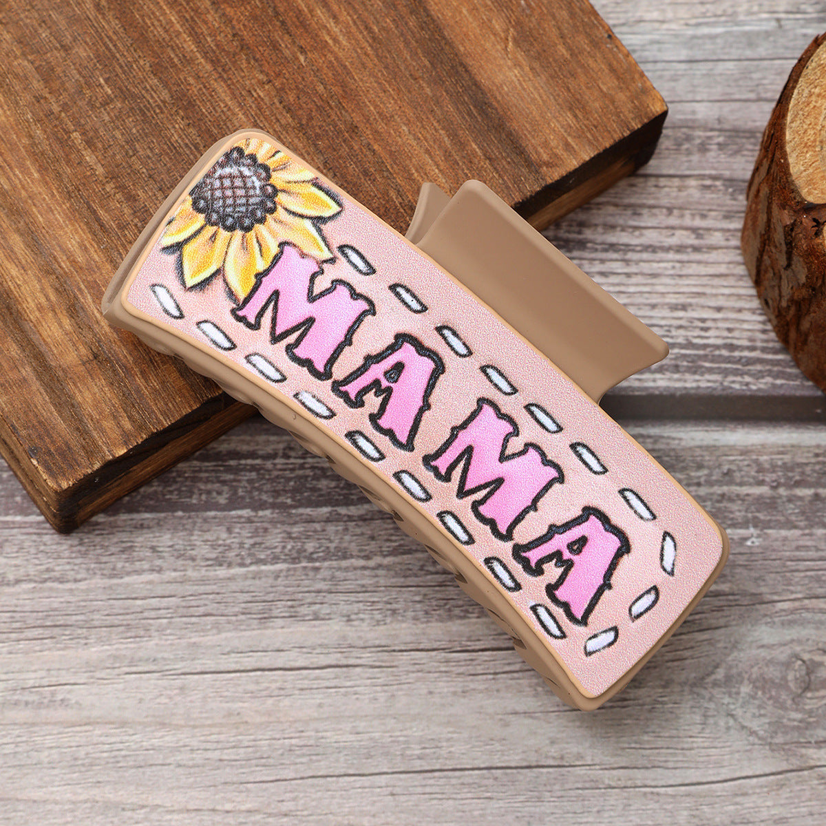 Wholesale Western Style MAMA Cactus HOWDY Sunflower Leather Hair Clip Shark Clip