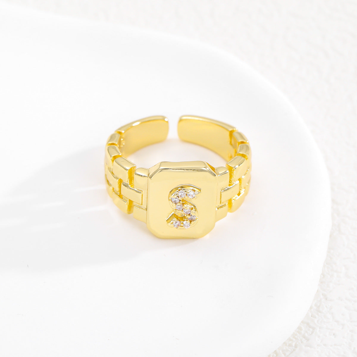 Wholesale Gold plated letter series open ring