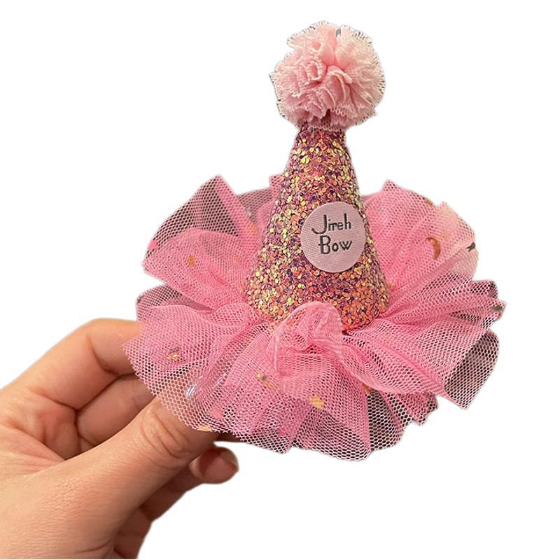 Wholesale  hairpin princess party hat hair clip baby birthday hair accessories mesh girl