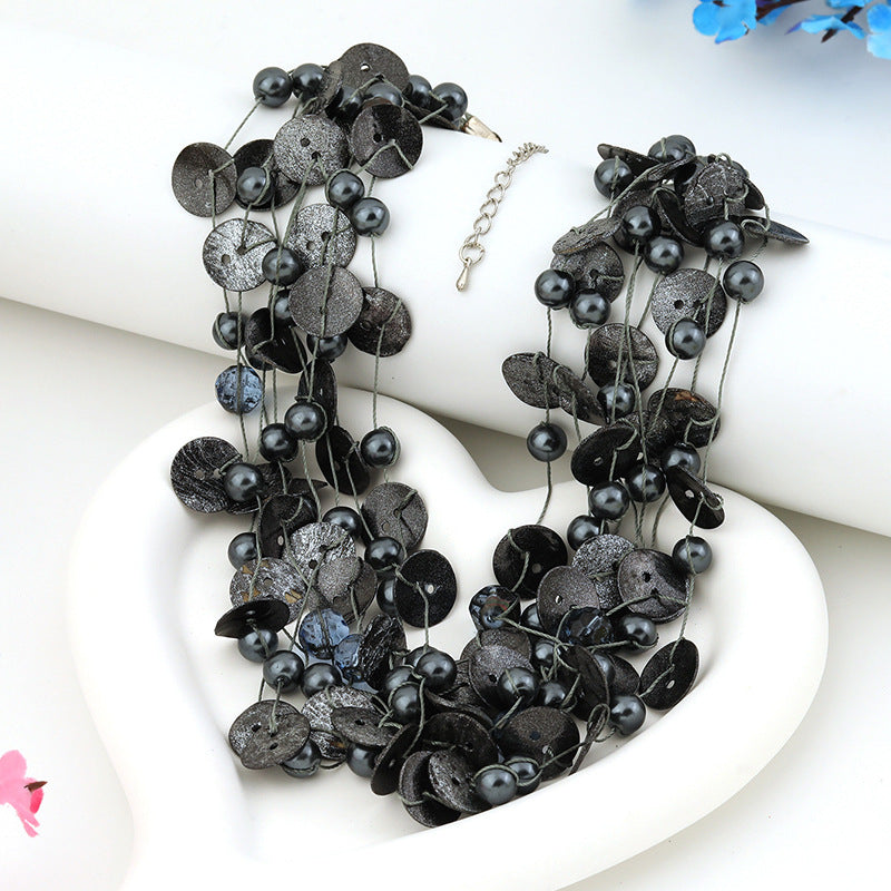 Wholesale Vintage Crystal Grey Pearl Coconut Shell Necklace Clavicle Neck