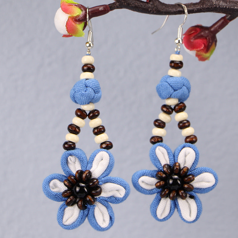 Wholesale Tie-dye blue dye earrings earrings ethnic style buckle flower blue earrings tie-dye earrings