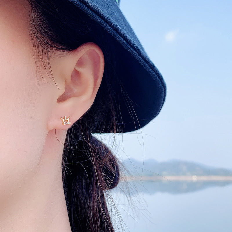 Wholesale Petite Gold Crown 925 Sterling Silver Earrings