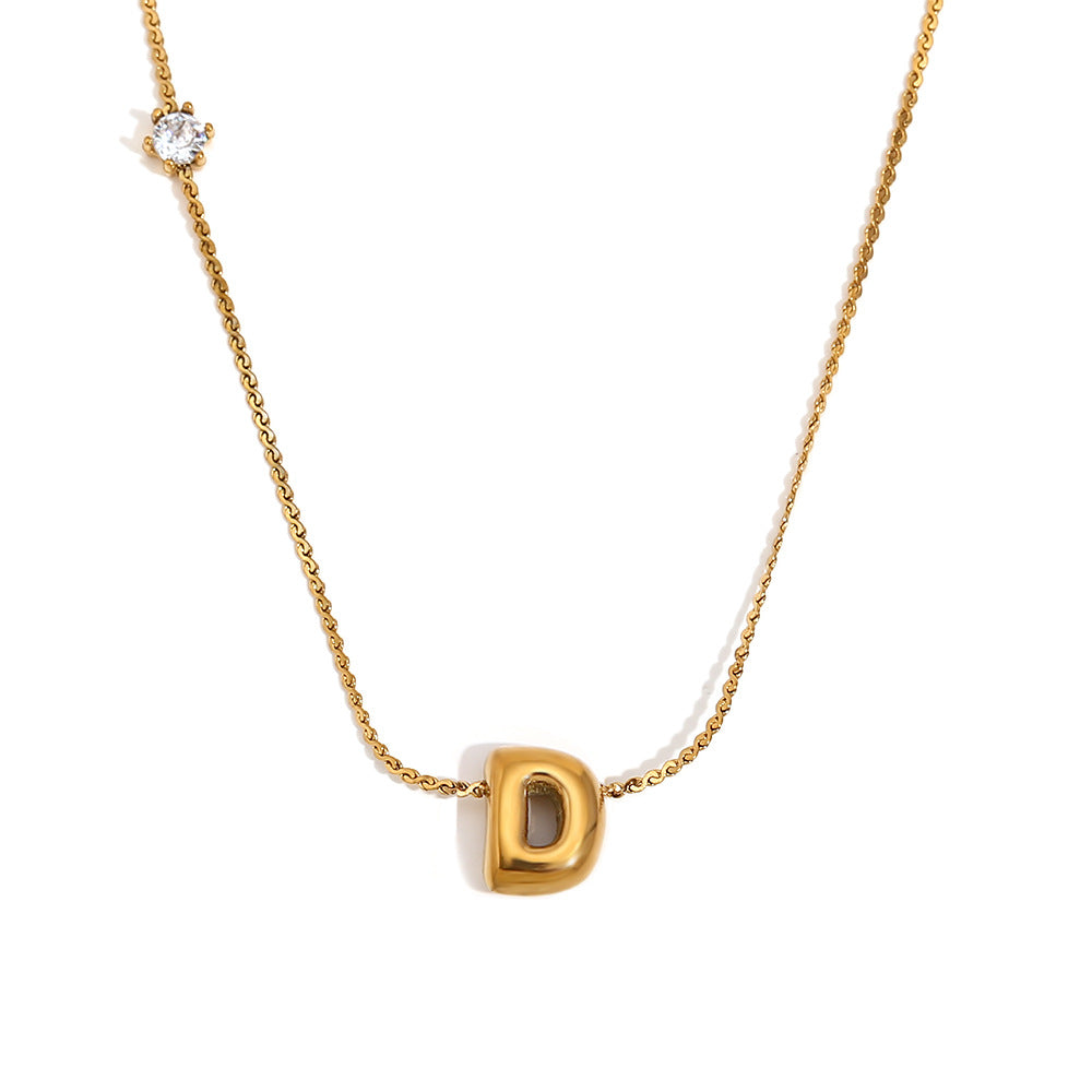 Wholesale stainless steel 18K gold plated letter single-sided zircon S chain necklace