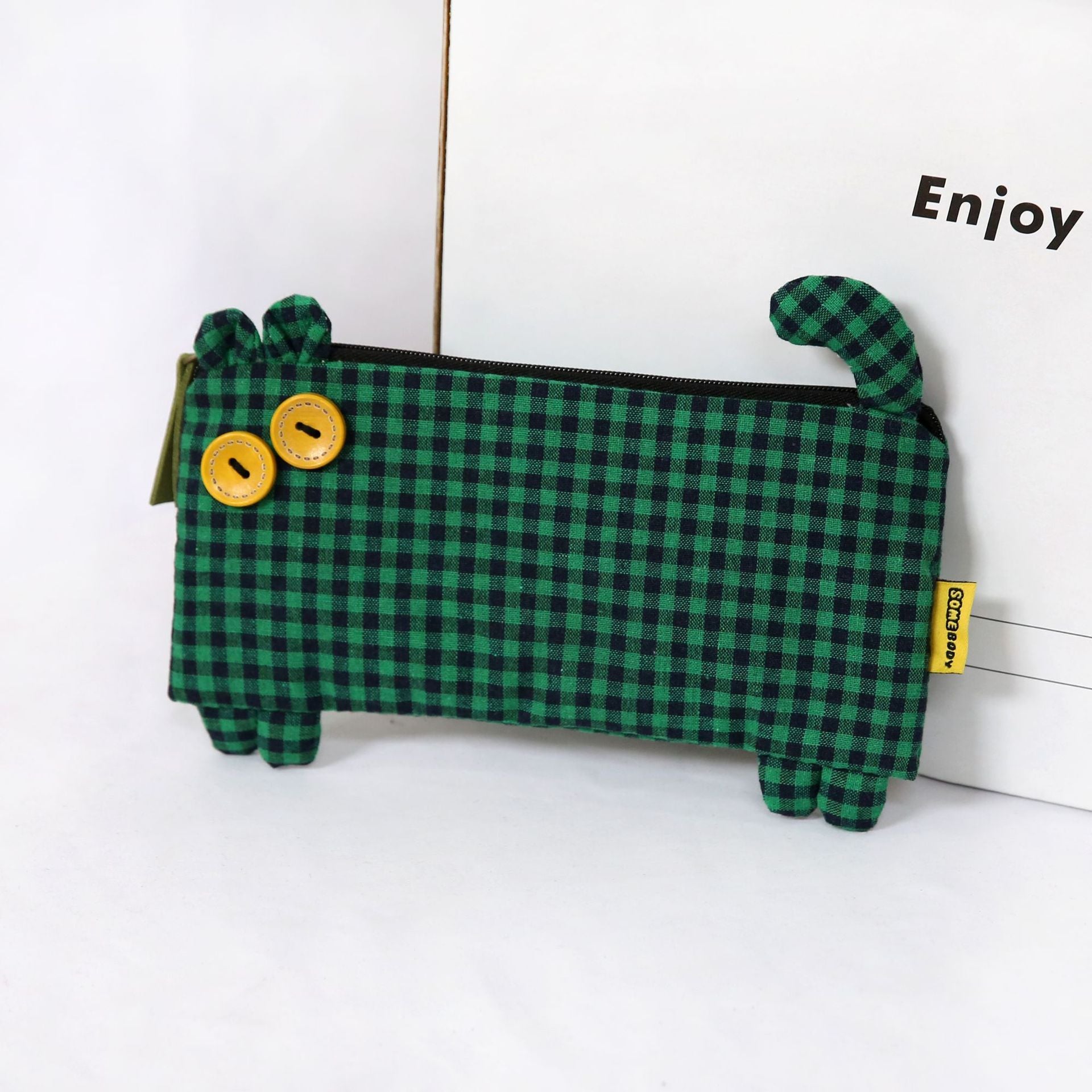 Wholesale New Plaid Cat Canvas Pencil Case