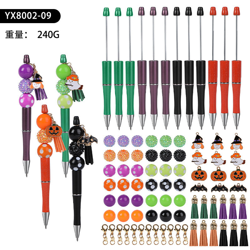 Wholesale Beaded Pens DIY Halloween Creative Fun Rhinestone Pumpkin Skull Tassel Pen Set