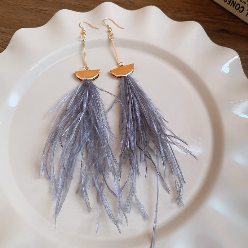 Wholesale Diamond studded bow feather tassel earrings