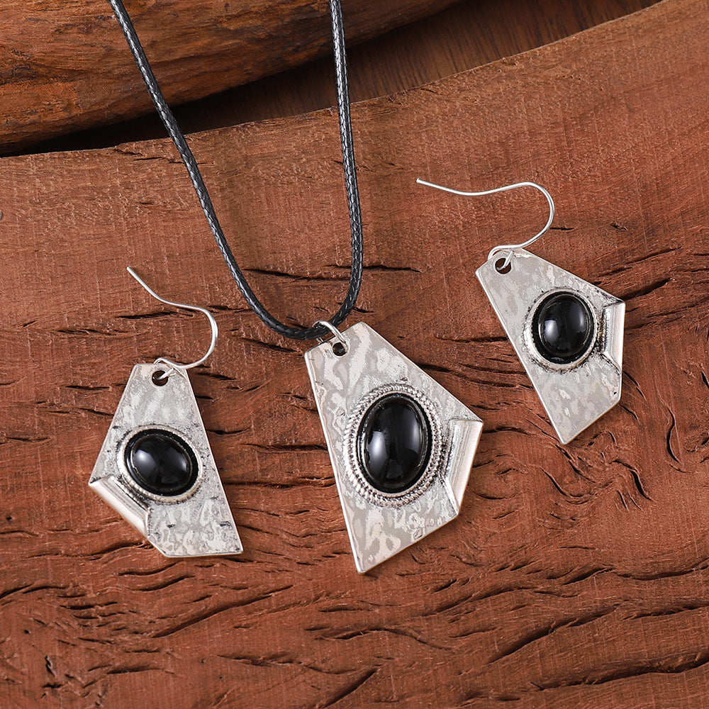 Wholesale Irregular Inlaid Black Gem Pendant Earrings Necklace Geometric Niche Simple Versatile Set