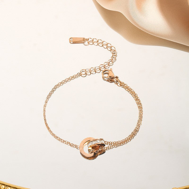 Wholesale Roman Numerals Double Ring Necklace Women S Gold Titanium Steel Trendy Everyday Jewelry Gift