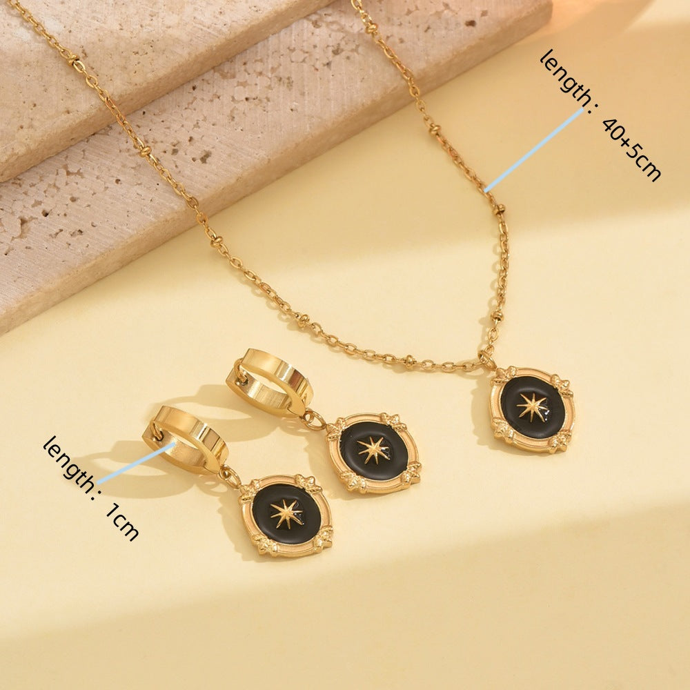 Wholesale Black cross pendant stainless steel gold necklace and earrings
