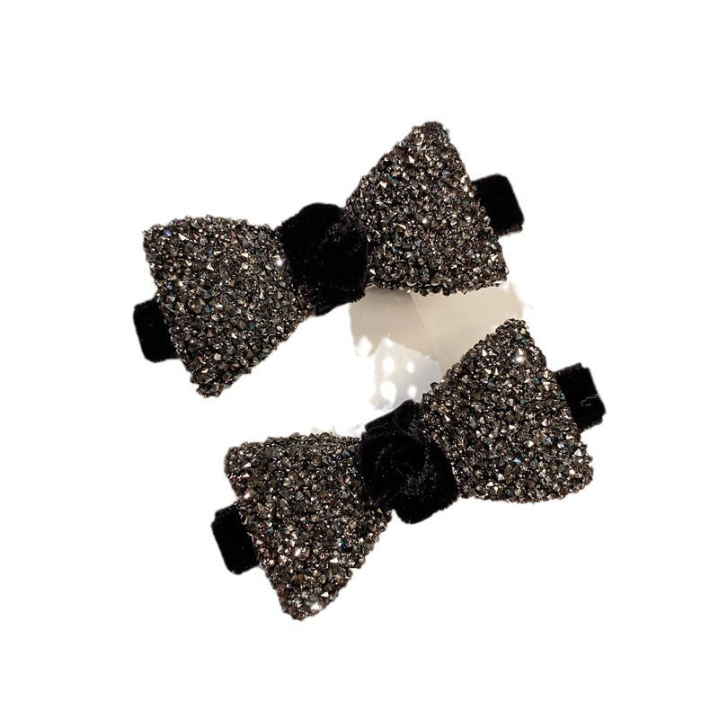 Wholesale Black Velvet Small Bow Rhinestone Hair Clips