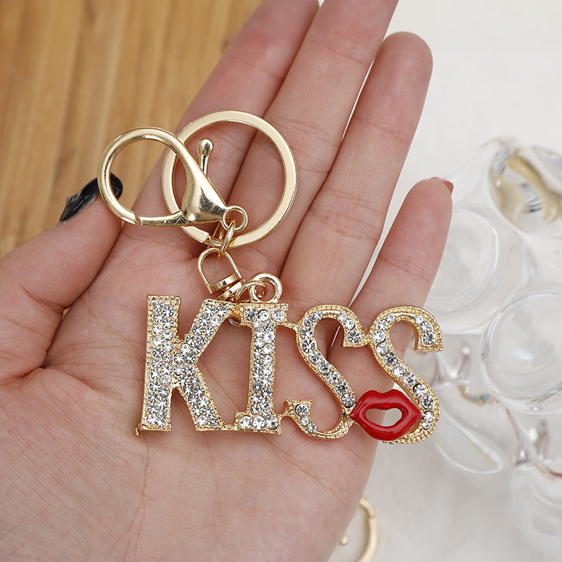 Wholesale Zinc Alloy Diamond Kiss Red Lip Keychain