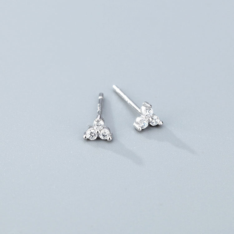Wholesale 925 Sterling Silver Zircon Lucky Grass Three Leaf Earrings