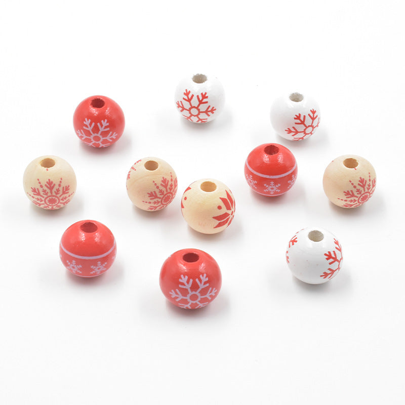 Wholesale 10PCS DIY Accessories  Christmas Colorfulful Snowflake Wood Beads