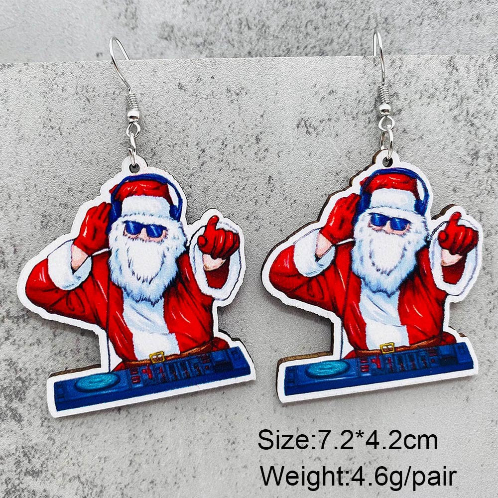 Wholesale Red Car Skateboard Santa Wooden Earrings Christmas
