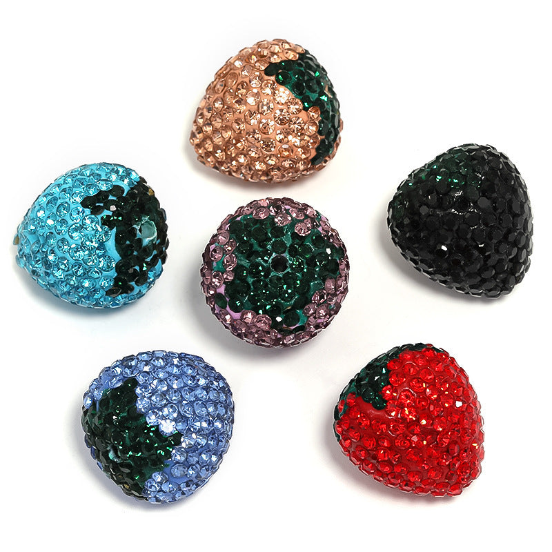 Wholesale 20pcs Strawberry Clay Rhinestone Ball Through Hole Bead