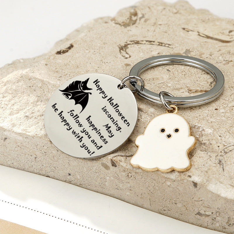 Wholesale Halloween Double Sided Stainless Steel Engraving Ghost Keychain