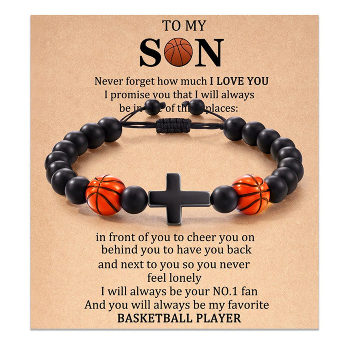 Wholesale Black Stone Beads Braided Adjustable Bracelet with Cardboard Football Beads Cross Bracelet