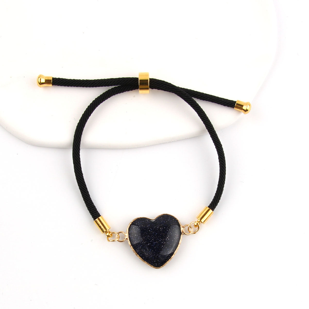 Wholesale Natural Stone Amethyst Heart-shaped Edge Adjustable Love Bracelet