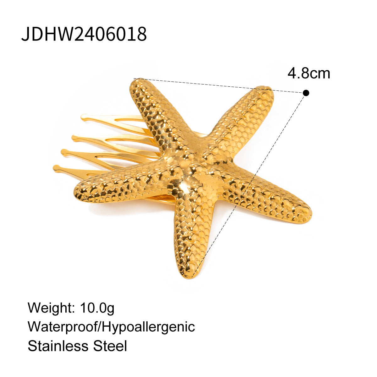 Wholesale 18k Gold Stainless Steel Personalized Retro Pattern Starfish Hair Clips
