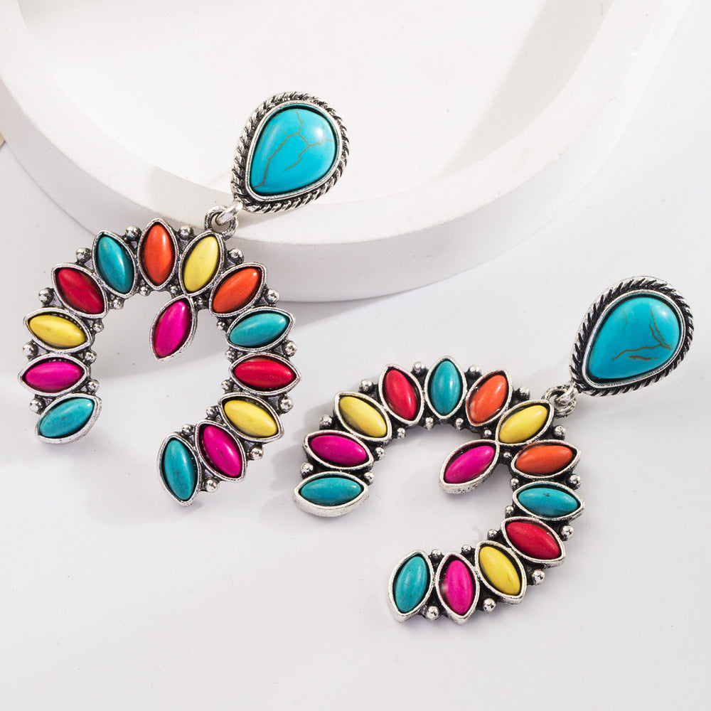 Wholesale Bohemian Turquoise Exaggerated Earrings