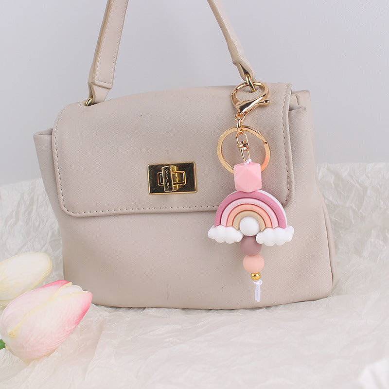 Wholesale Rainbow Teething Ring Clip With Silicone Beads  Keychain.