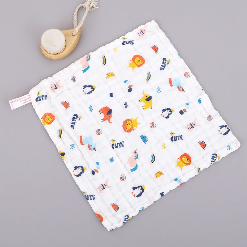 Wholesale Cotton Square Towel Six-Layer Spit Towel High Density Children's Cotton Small Towel Pleated Printed Handkerchief Gauze Wipe Towel