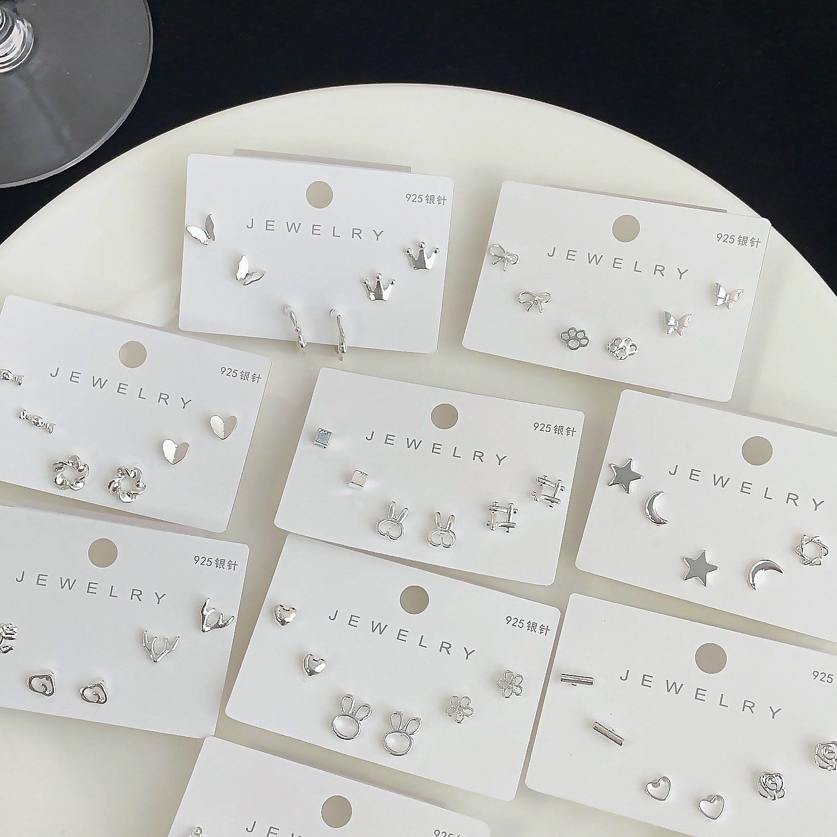 Wholesale silver needle 925 ear piercing earrings set female free mini