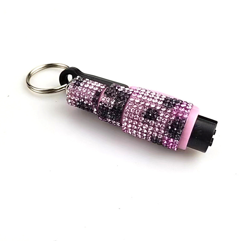 Wholesale Leopard Print Car Key Life Hammer with Diamond Car Plastic Keychain