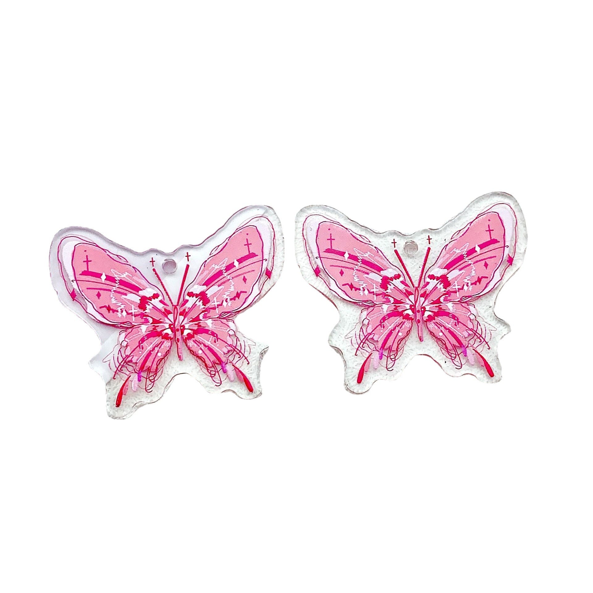 Wholesale 30pcs Acrylic Relief Transparent Black and Pink Butterfly Handmade Diy Jewelry Accessories