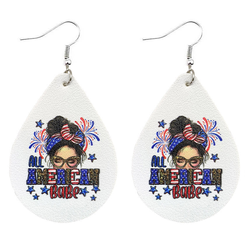 Wholesale Leather Sunflower Pentagon Skull Girl Head Pattern Water Drop Earrings