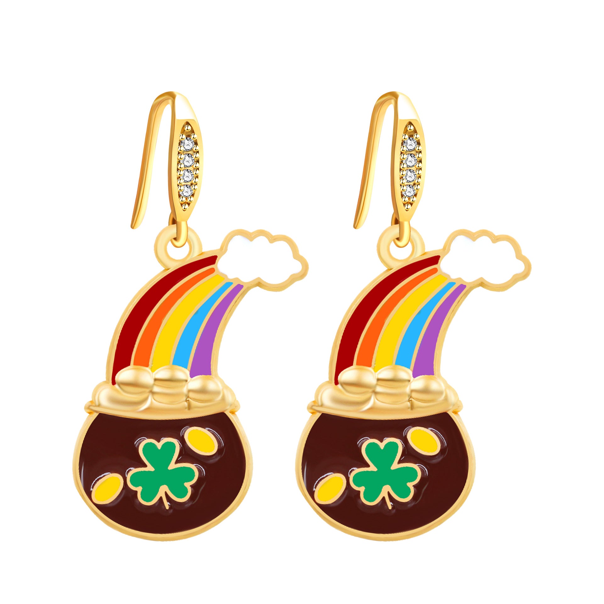 Wholesale St.  Patrick' s Day rainbow hat shamrock four-leaf clover earrings