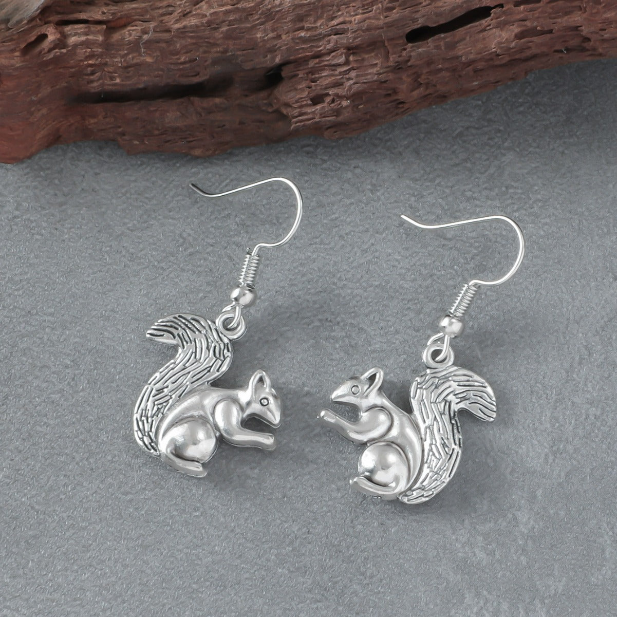 Wholesale Asymmetric Retro Silver Cute Squirrel Earrings