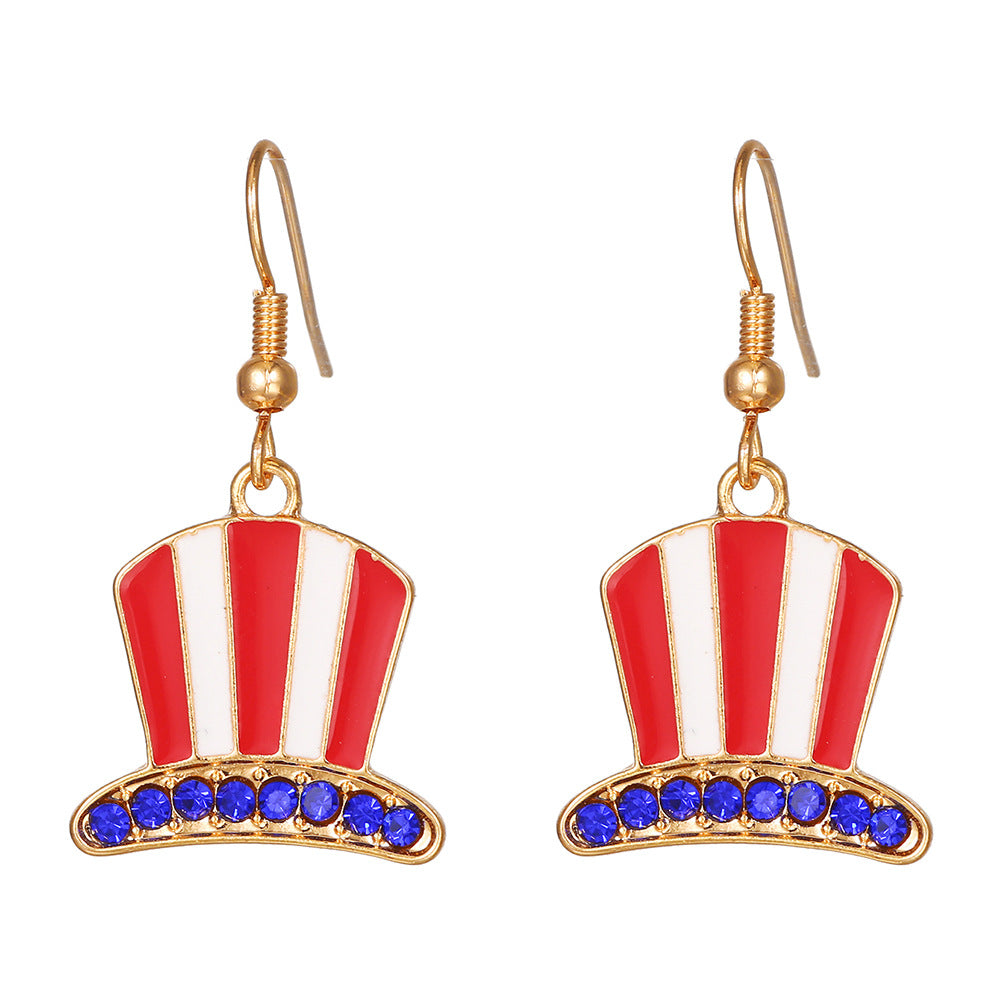 Wholesale Diamond USA Round Peace Flag Hat Color Alloy Earrings