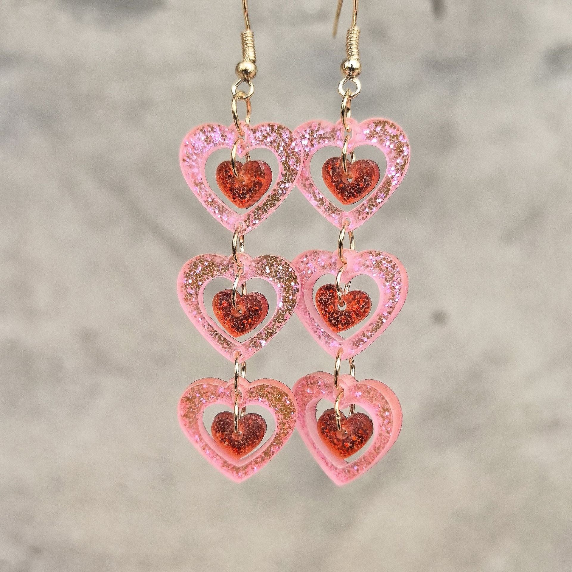 Wholesale Acrylic Valentine's Day Series Pink Red Sequins Love Simple Cute Sweet Peach Heart Pendant Earrings