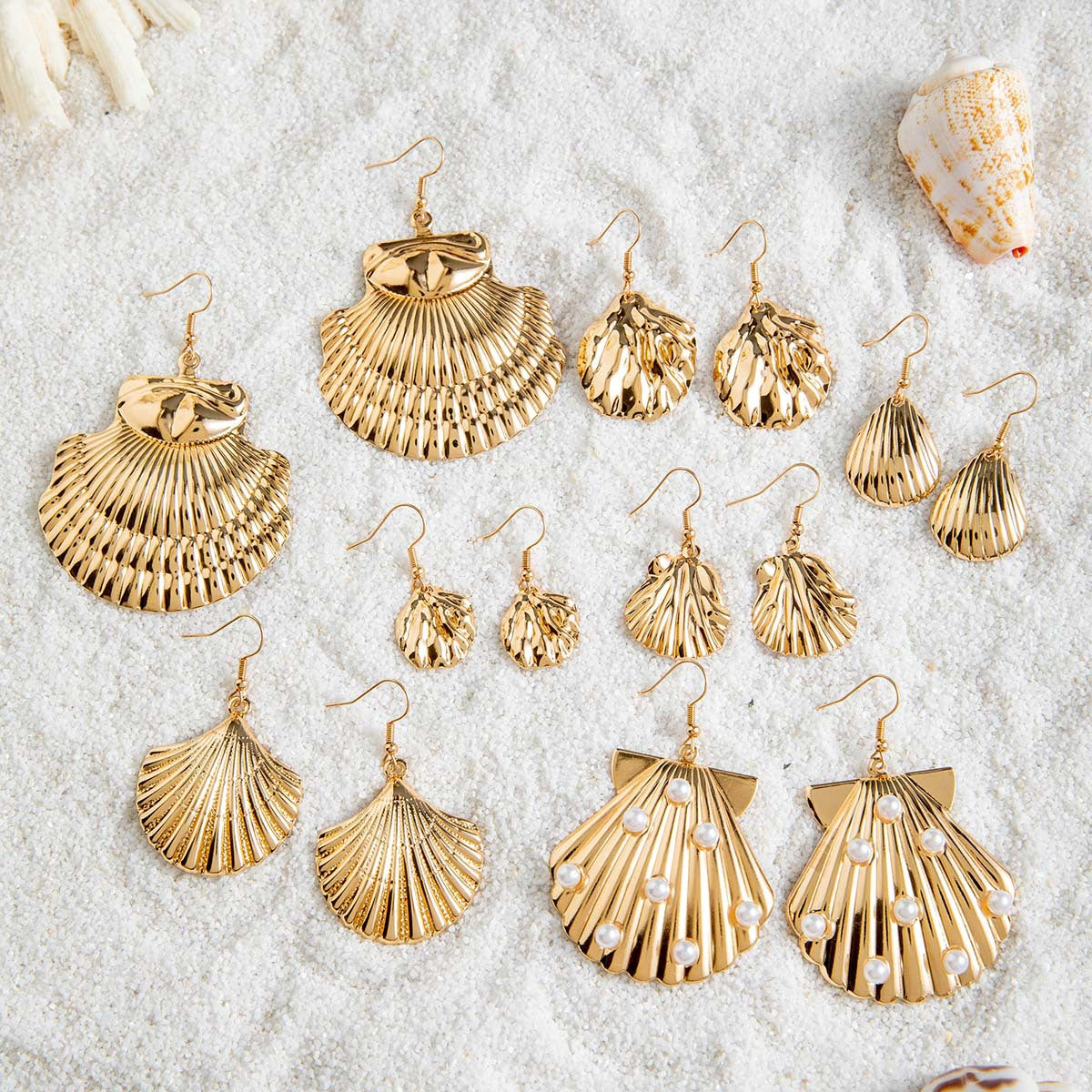 Wholesale 5PCS/Pack Bohemian Metal Scallop Earrings Pearl Shell Earrings Earrings for Women