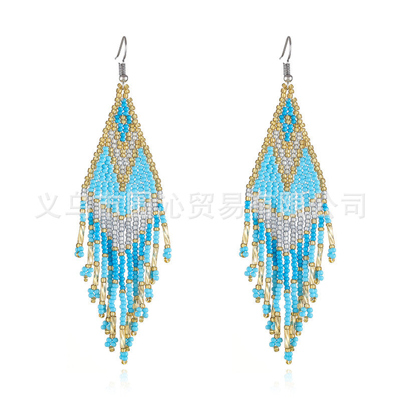 Wholesale Bohemian rice bead earrings  long tassel earrings