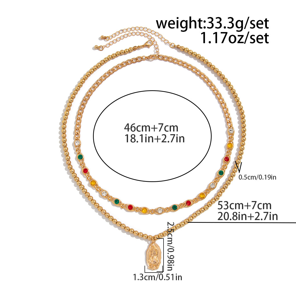 Wholesale Men's round bead layered oval portrait necklace