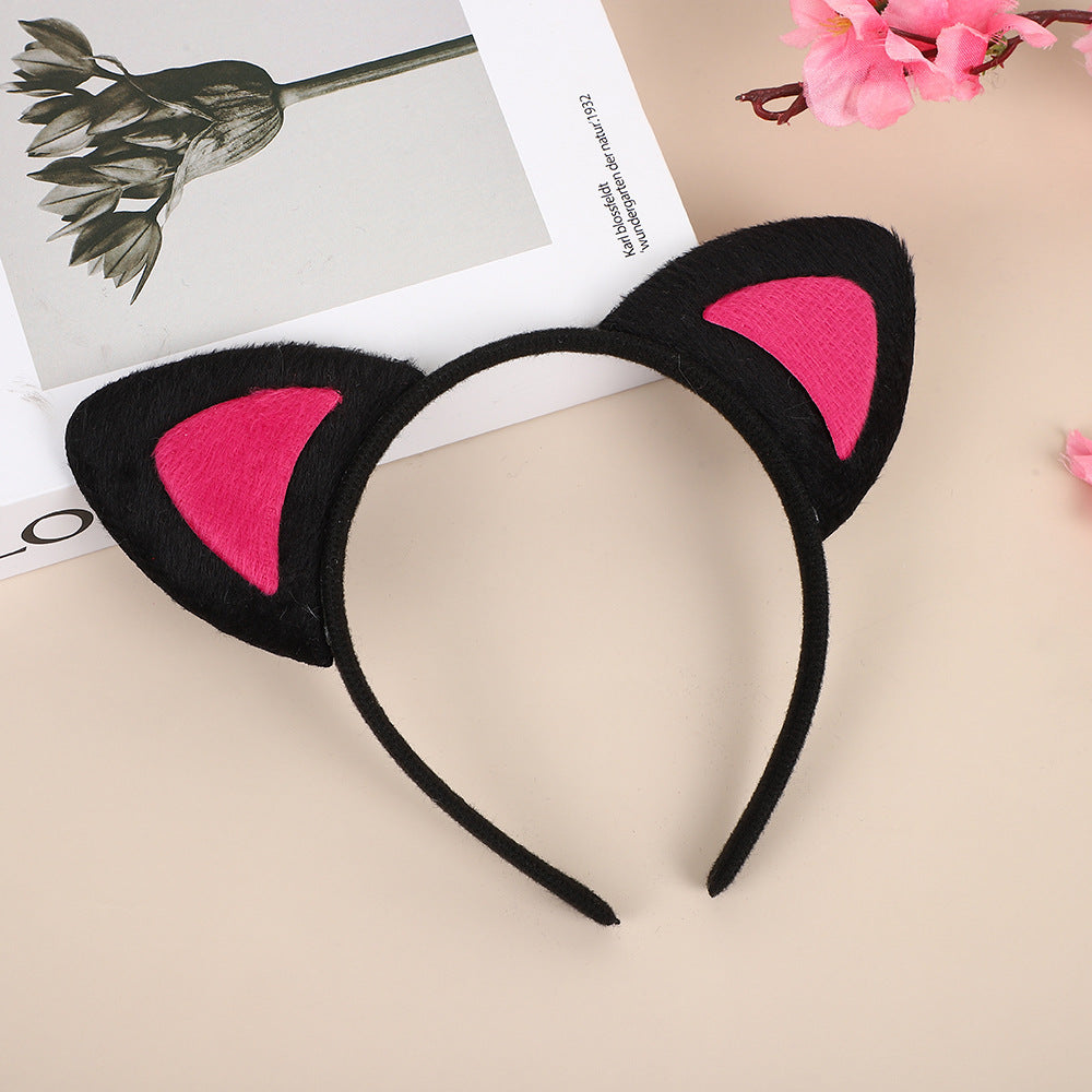 Wholesale Black cat ears short plush headband