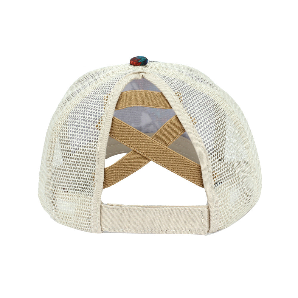 Wholesale  Western style Cross Ponytail Print Baseball Cap Peaked Cap