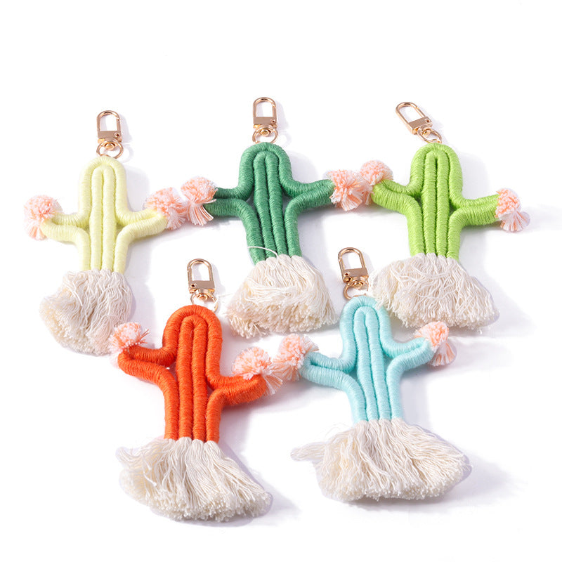 Wholesale Colorful Knitted Plush Tassel Cactus Keychain