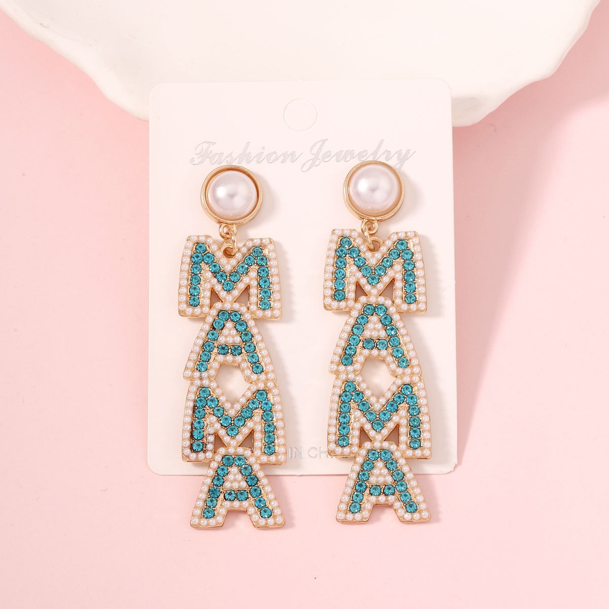 Wholesale  Mother' s Day creative letter  diamond pearl earrings light luxury earrings