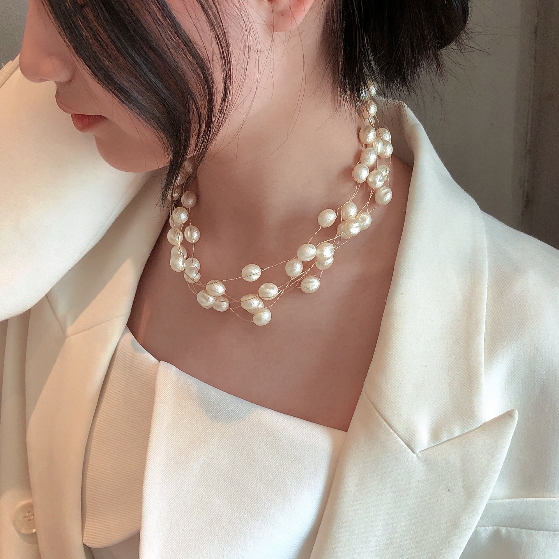 Wholesale Multilayer Fishing Line Pearl Necklaces