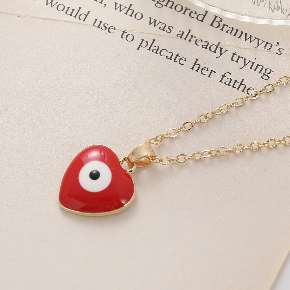Wholesale Devil's Eye Heart Shaped Alloy Drop Oil Necklace