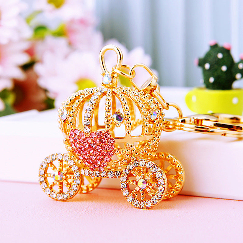 Wholesale Metal Keychain Rhinestone Princess Carriage Car Key Accessory Gift For Women