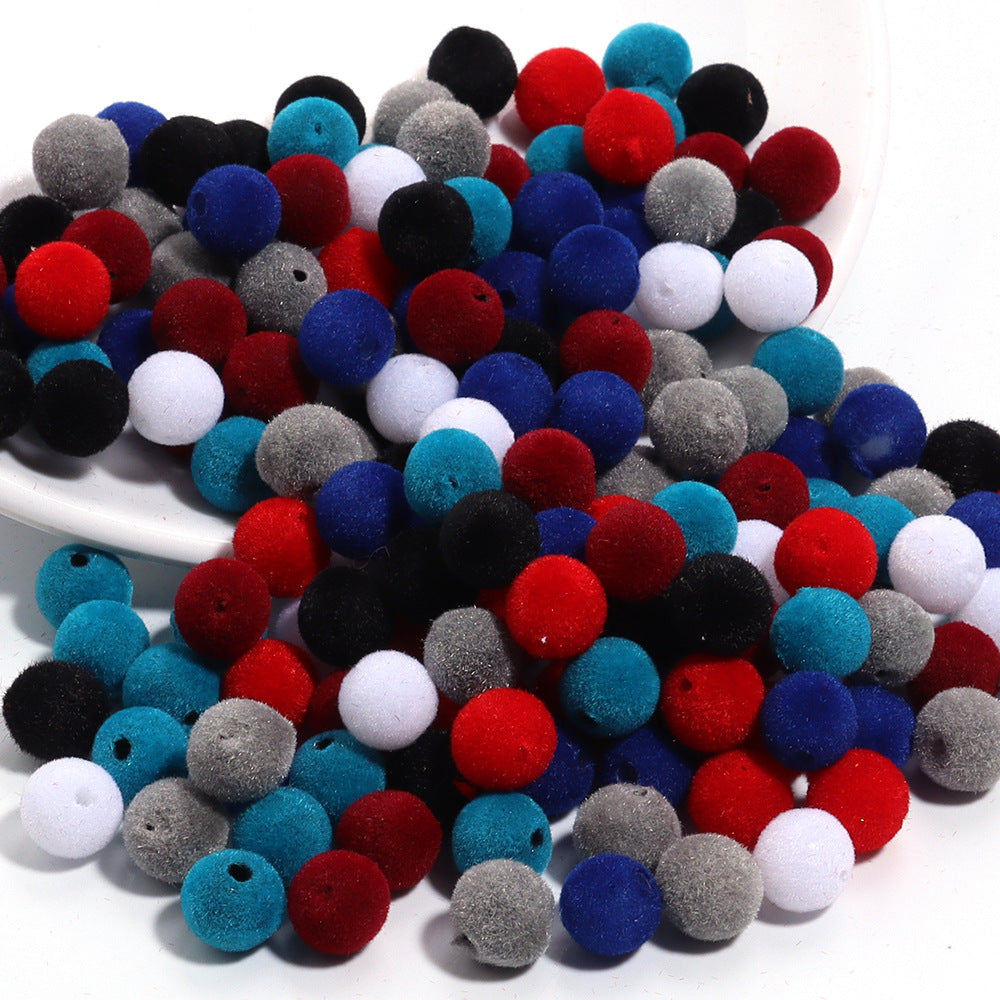 Wholesale  Random 100pcs/pack    Resin Flocking Round Beads Perforated F Cloth F Ball Beads Acrylic Beads