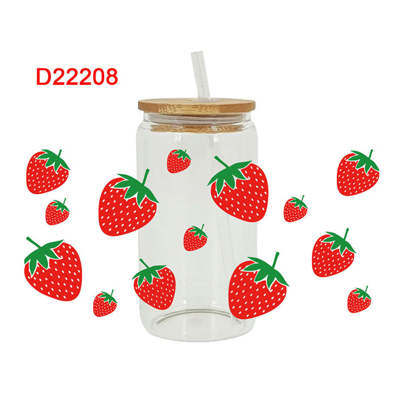 Wholesale Cartoon Cute Strawberry Watermelon Fruit Theme 16oz Cup UV DTF Wraps