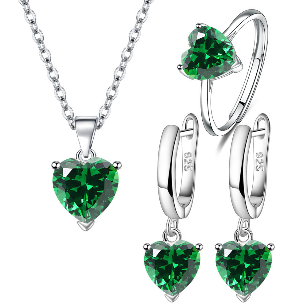 Wholesale Valentine's Day Love Zircon Necklace Earrings Ring Set
